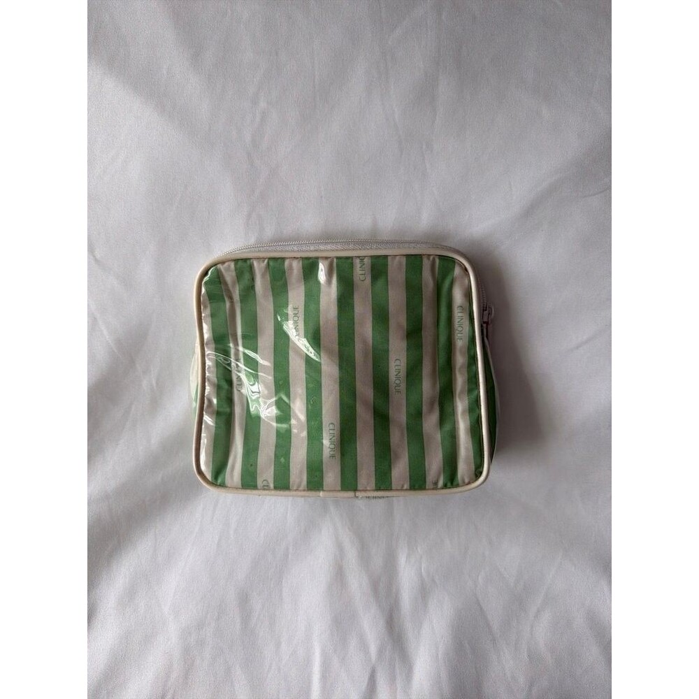 Clinique VINTAGE Green and White Striped Cosmetic Bag